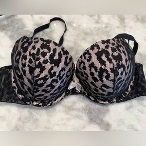 Victoria's Secret Black and Pink Leopard Bra Very Sexy Padded 38C
